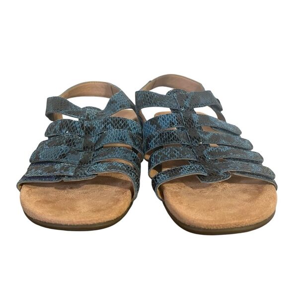 Vionic Harissa Indigo Blue Snakeskin Leather Gladiator Flat Comfort Sandal sz 7M - Picture 3 of 6